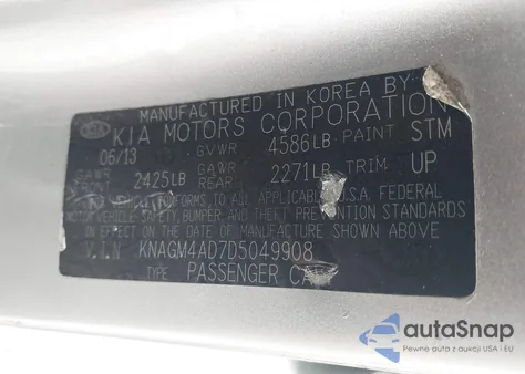 2013 Kia Optima Hybrid Ex from USA, damaged, VIN KNAGM4AD7D5049908